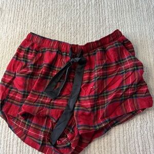 Red Plaid Shorts with Black Ribbon